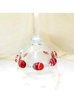 Genuine (br5) Botswana Agate RED/white Handmade Bracelet
